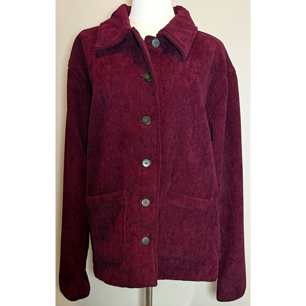 Boston Traders RedPurple Sherpa Lined Button Front Jacket Women's Size M Pockets